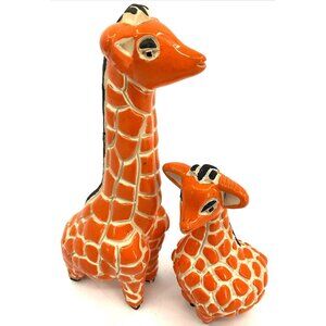 Vintage Artesania Rinconada Baby And Mom Giraffe Figurine Uruguay Clay Handmade